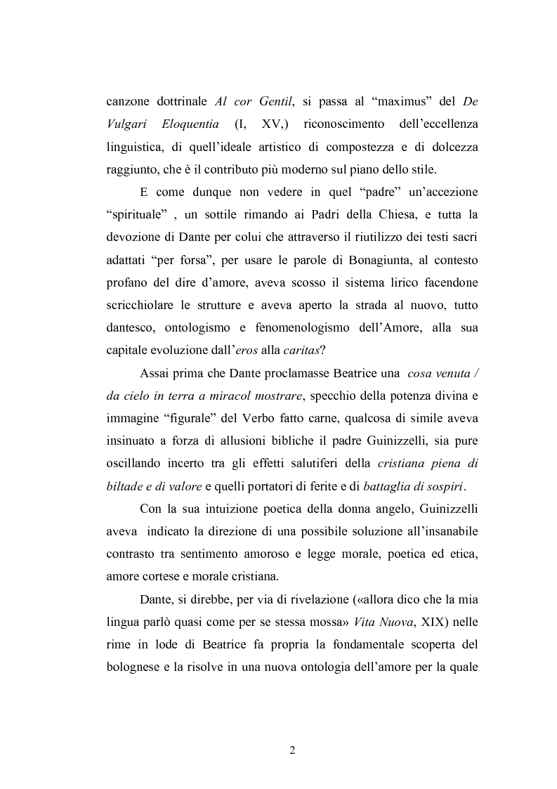 Anteprima della tesi: Tra Guinizzelli e Dante: dall'eros alla caritas, Pagina 3