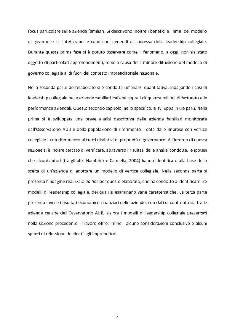 Anteprima della tesi: La leadership collegiale: analisi della letteratura ed evidenze empiriche nelle medie e grandi aziende familiari italiane , Pagina 3