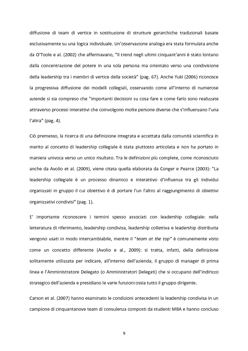 Anteprima della tesi: La leadership collegiale: analisi della letteratura ed evidenze empiriche nelle medie e grandi aziende familiari italiane , Pagina 8