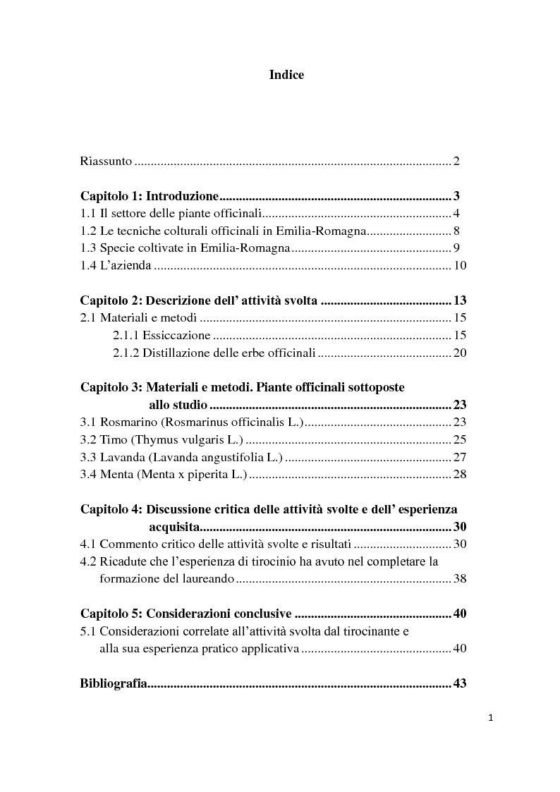Indice della tesi: Epoche diverse di raccolta di colture officinali, Pagina 1