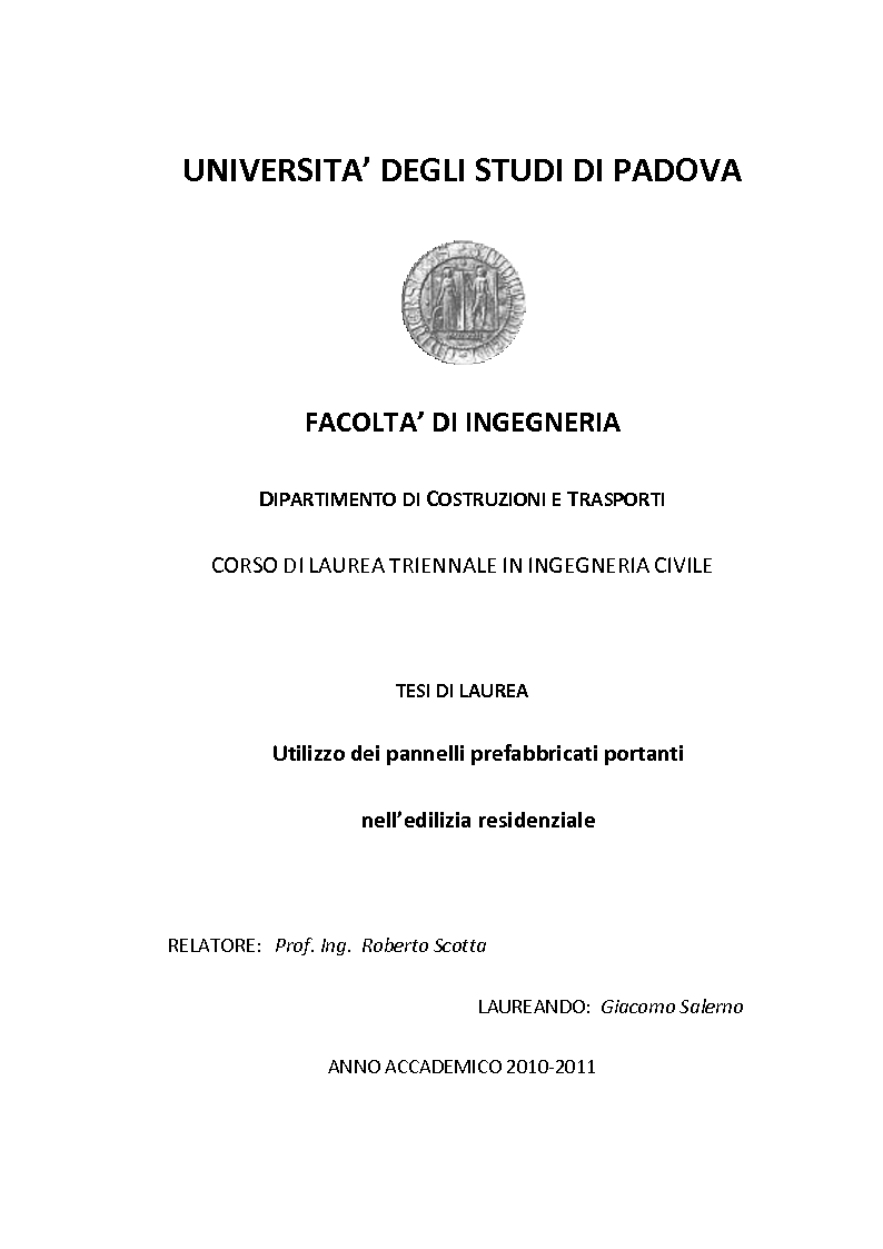 Anteprima della tesi: Utilizzo dei pannelli prefabbricati portanti nell'edilizia residenziale, Pagina 1