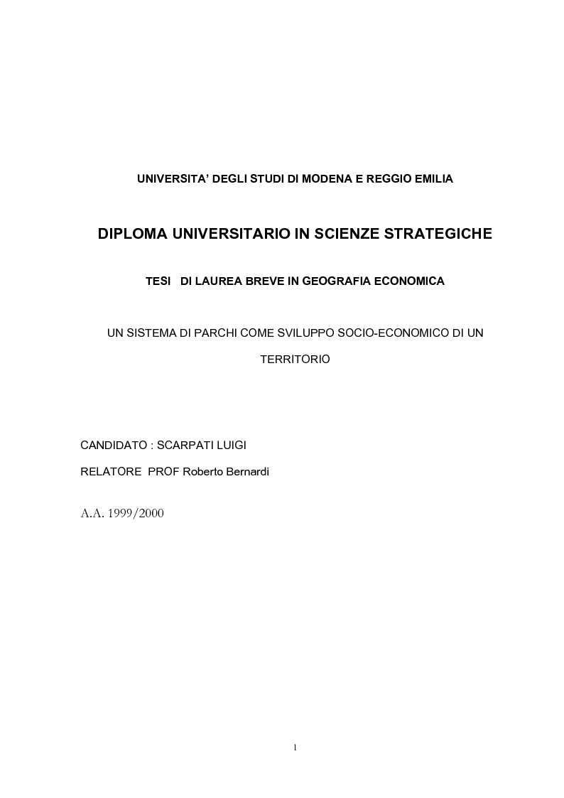 Anteprima della tesi: Un sistema di parchi come sviluppo socio-economico di un territorio., Pagina 1