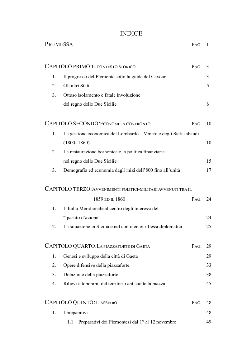 Indice della tesi: Artiglierie a confronto: Piemontesi e Napoletani a Gaeta, Pagina 1