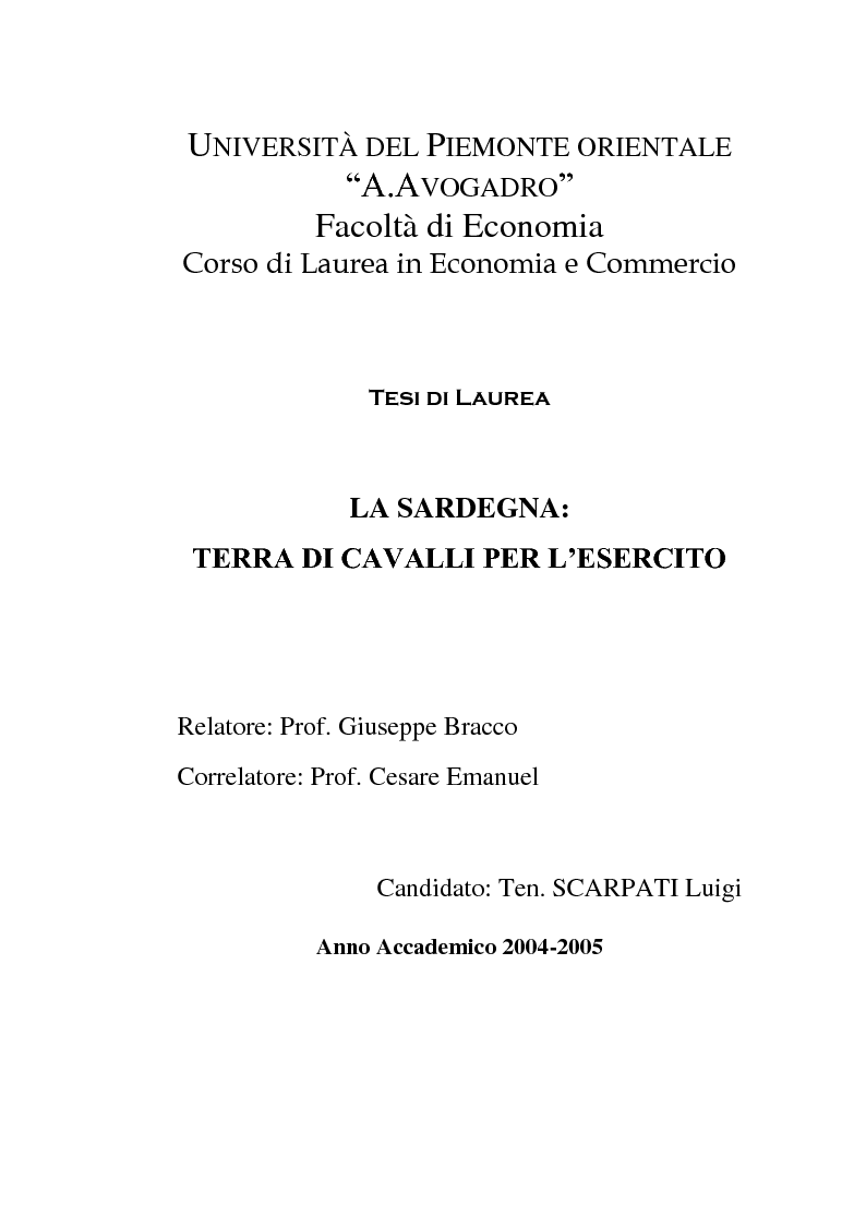 Anteprima della tesi: La Sardegna: terra di cavalli per l'esercito, Pagina 1