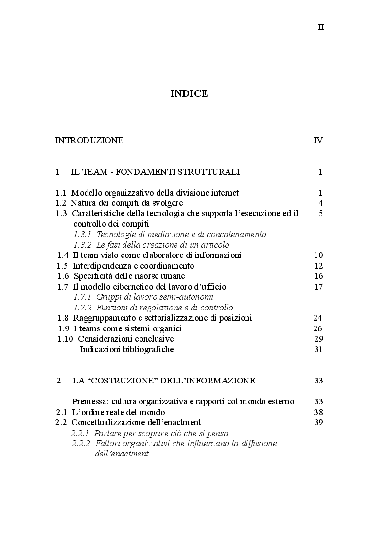 Indice della tesi: La redazione del sito Internet Eurosport e processi di attivazione nell'informazione sportiva, Pagina 1