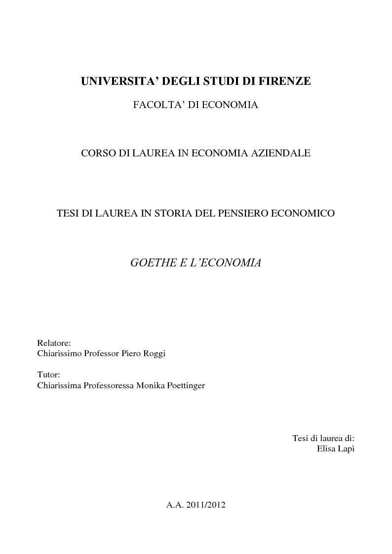 Anteprima della tesi: Goethe e l'economia, Pagina 1