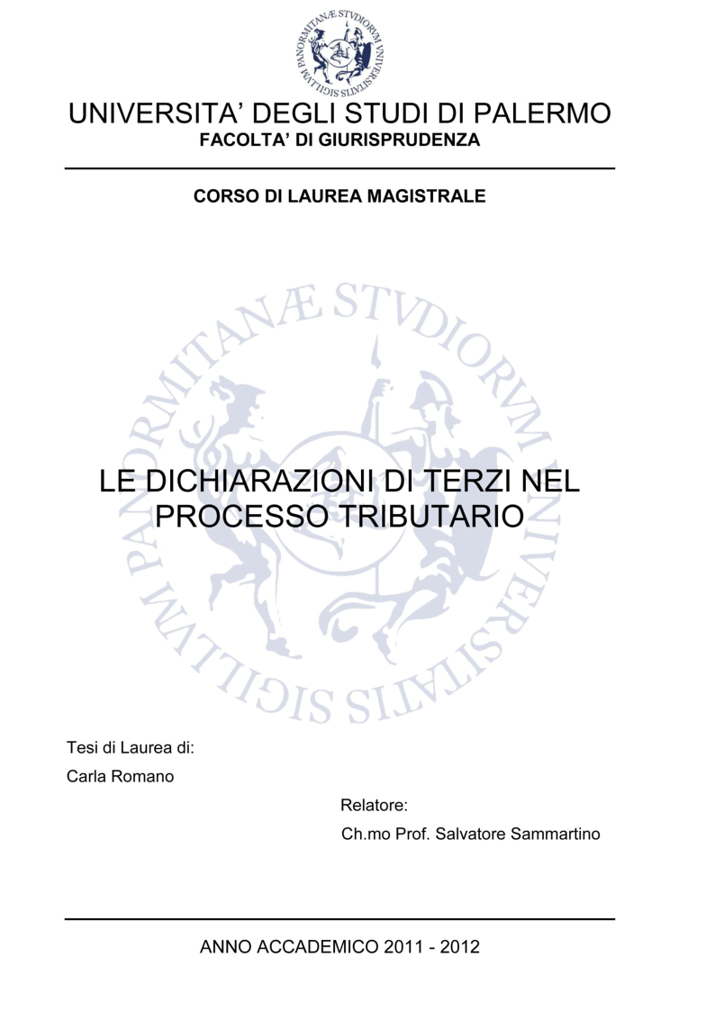Anteprima della tesi: Le dichiarazioni di terzi nel processo tributario, Pagina 1
