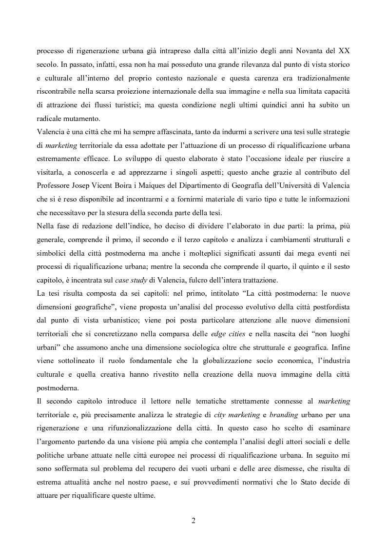 Anteprima della tesi: I mega eventi come strumenti di marketing urbano: il caso della riqualificazione di Valencia, Pagina 3