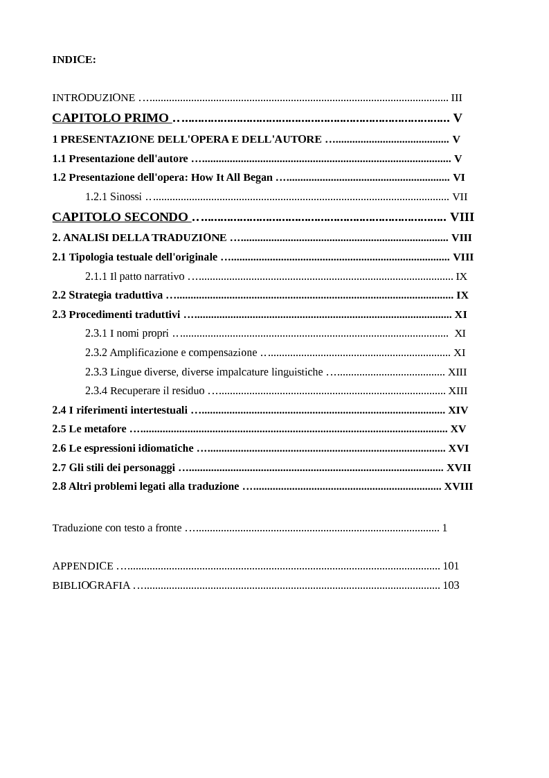 Indice della tesi: How It All Began - Le sfide nel tradurre Penelope Lively, Pagina 1