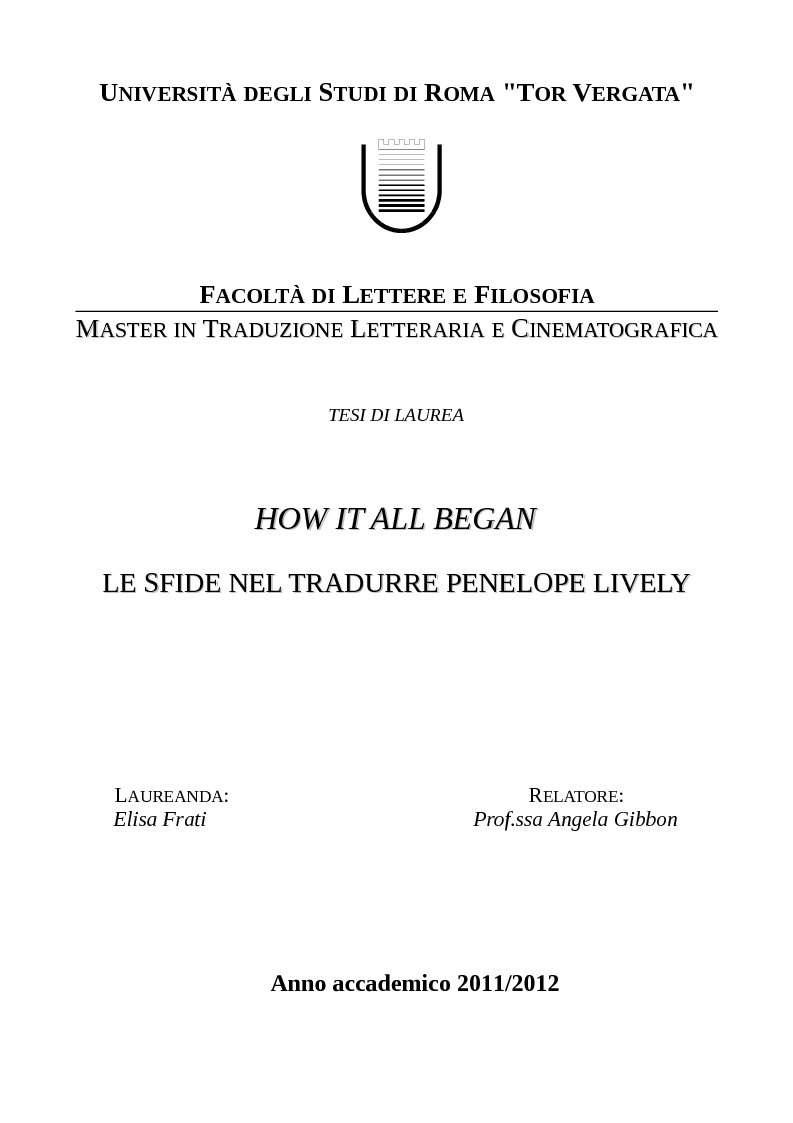 Anteprima della tesi: How It All Began - Le sfide nel tradurre Penelope Lively, Pagina 1