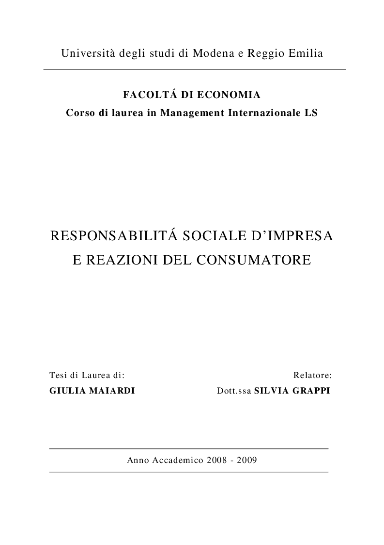 Anteprima della tesi: Responsabilità sociale d'impresa e reazioni del consumatore, Pagina 1