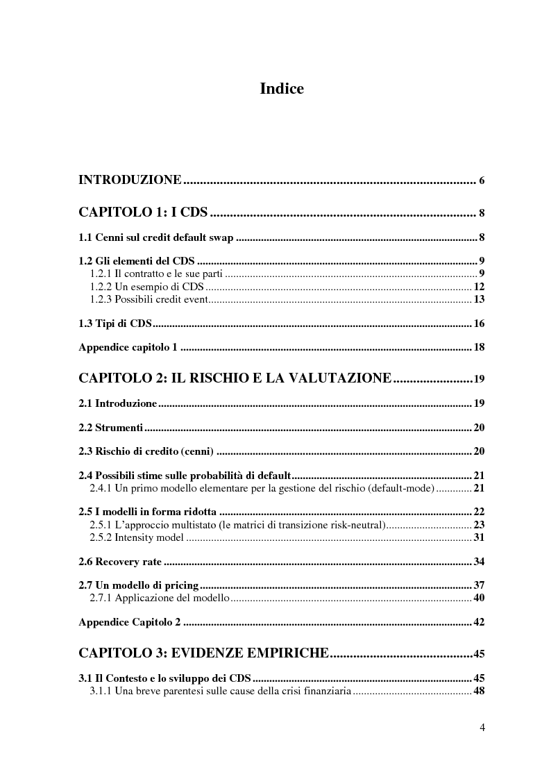 Indice della tesi: La Gestione del Rischio attraverso i CDS, Pagina 1
