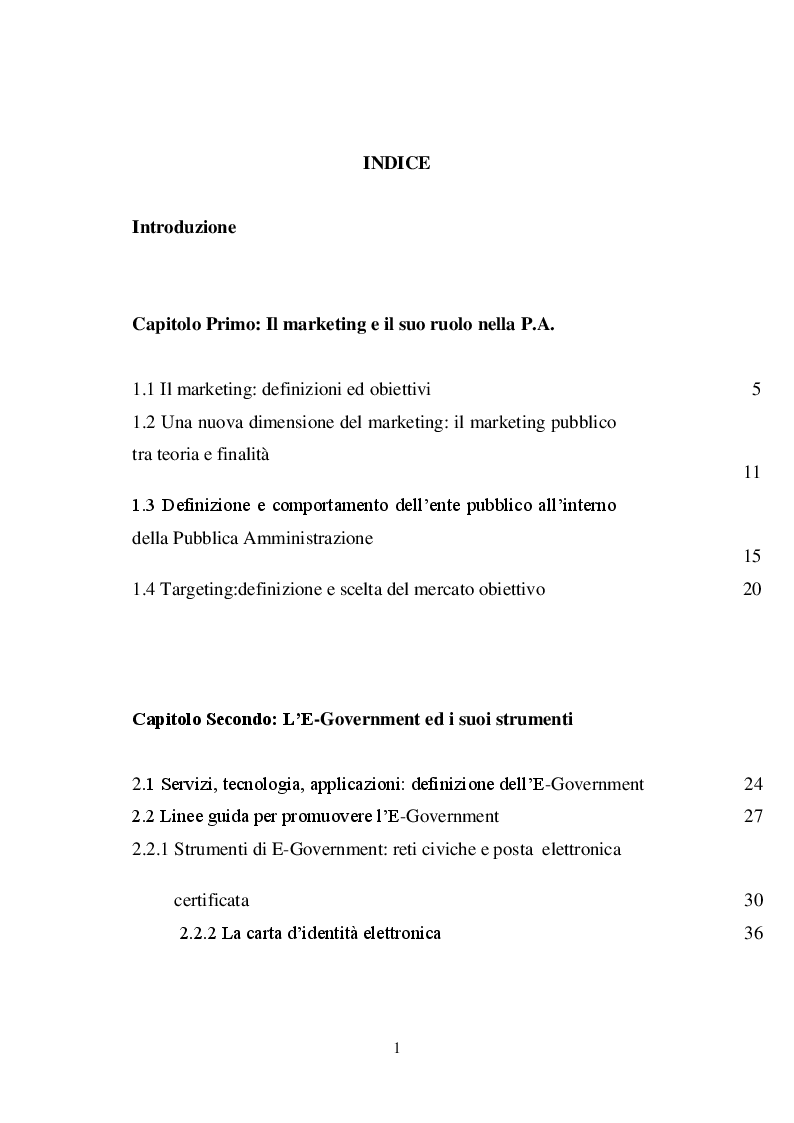 Indice della tesi: Il marketing pubblico: il piano strategico del Comune di Catanzaro, Pagina 1