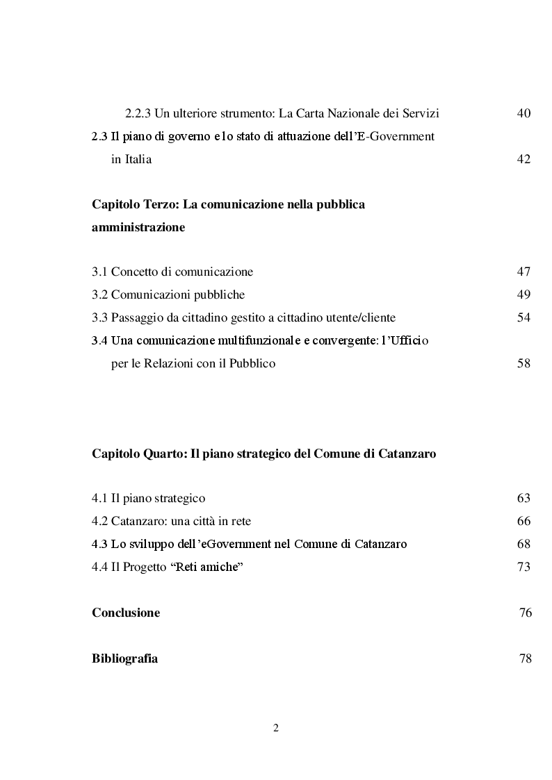 Indice della tesi: Il marketing pubblico: il piano strategico del Comune di Catanzaro, Pagina 2
