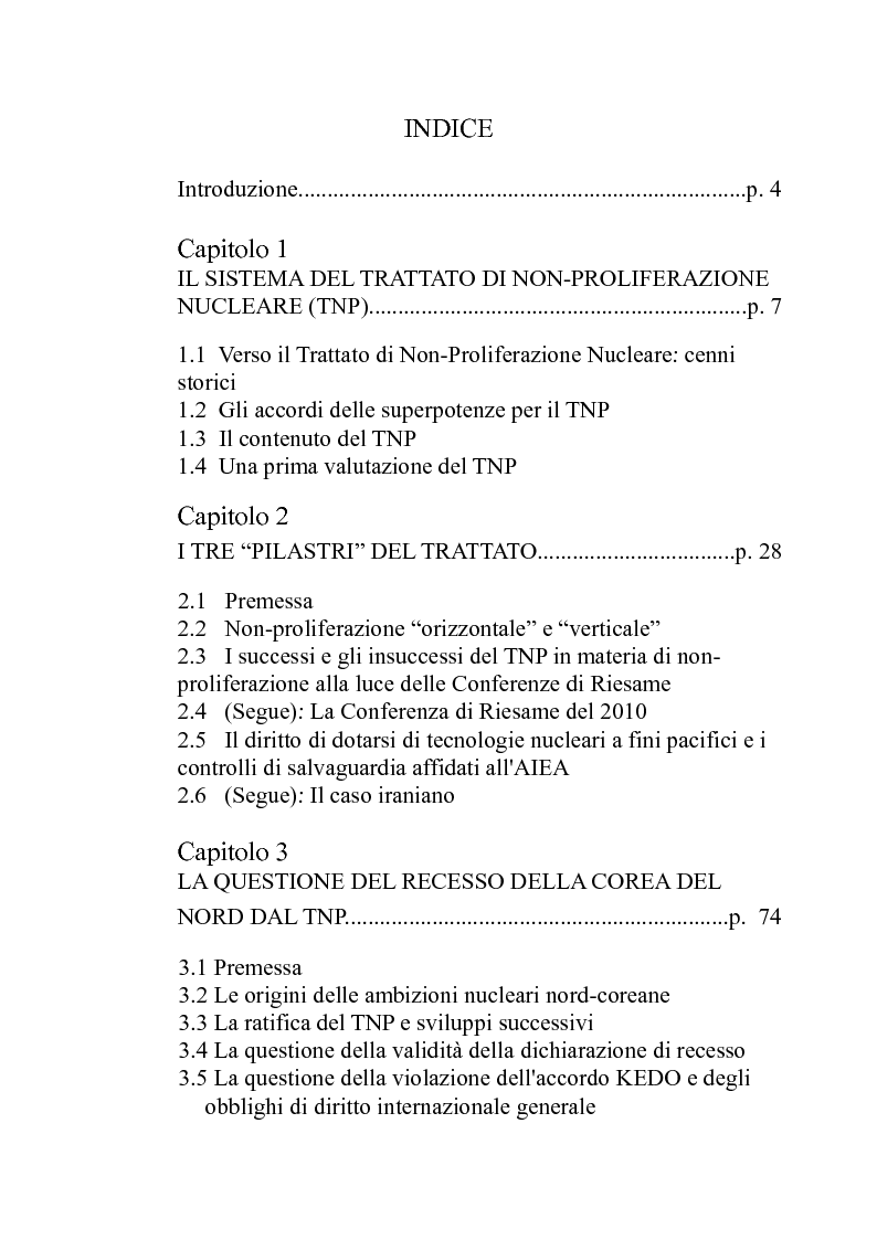 Indice della tesi: Il Trattato di Non Proliferazione Nucleare, Pagina 1