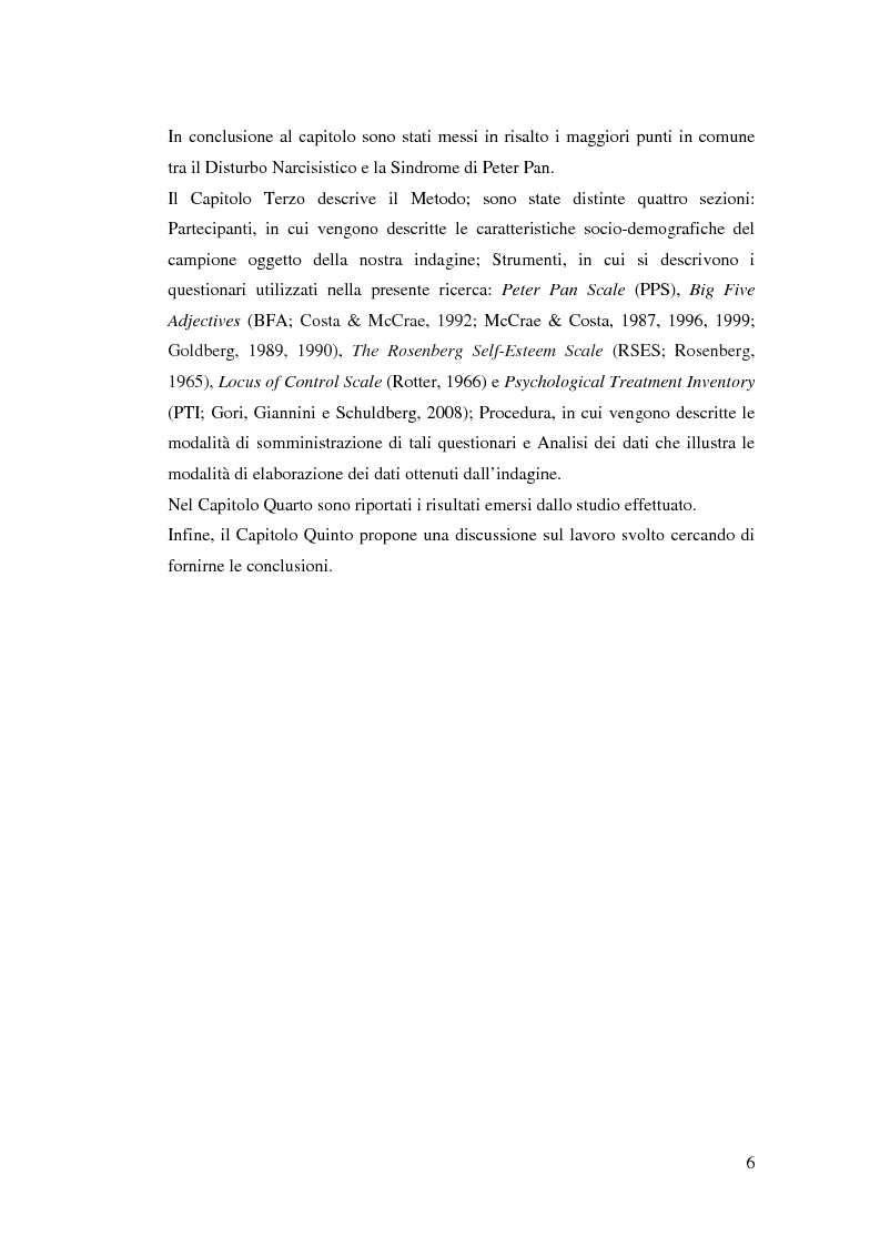 Anteprima della tesi: La sindrome di Pete Pan ed il Disturbo Narcisistico di Personalità - Proprietà Psicometriche della Peter Pan Scale (PPS), Pagina 4