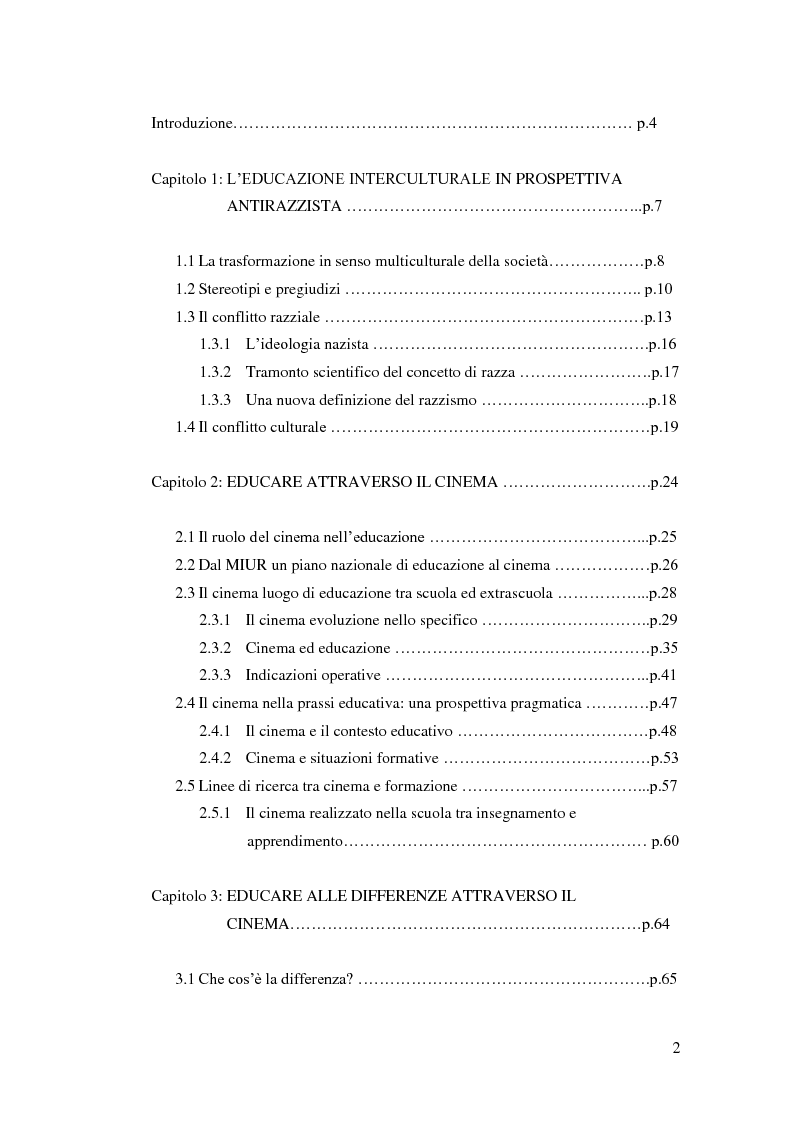Indice della tesi: Cinema e cultura delle differenze, Pagina 1