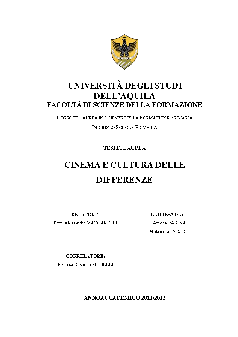 Anteprima della tesi: Cinema e cultura delle differenze, Pagina 1