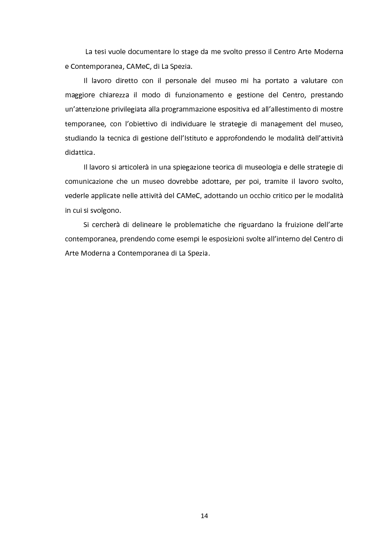 Anteprima della tesi: Centro Arte Moderna e Contemporanea, IL CAMeC di Spezia: Ricerca sulle modalità di gestione museale e valorizzazione del patrimonio artistico., Pagina 12