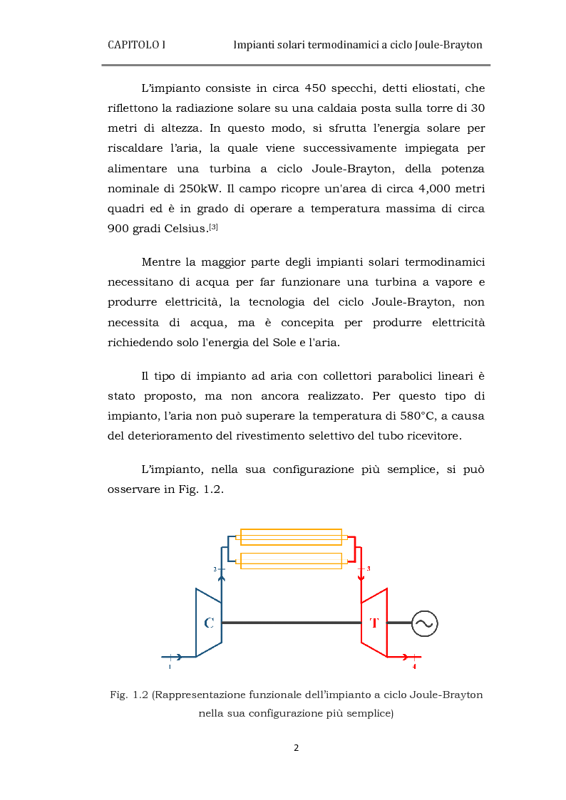 Anteprima della tesi: Analisi delle prestazioni di impianti solari termodinamici a ciclo Joule-Brayton, Pagina 3