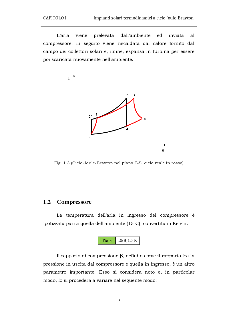 Anteprima della tesi: Analisi delle prestazioni di impianti solari termodinamici a ciclo Joule-Brayton, Pagina 4
