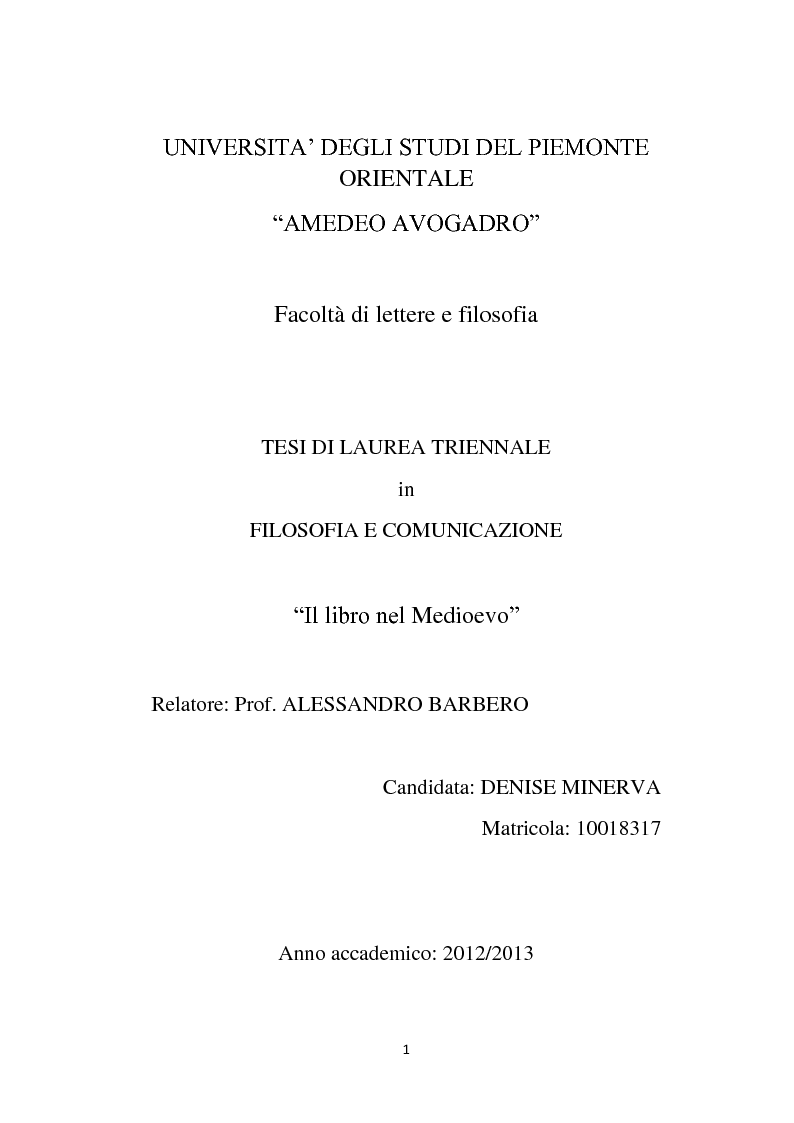 Anteprima della tesi: Il libro nel Medioevo, Pagina 1