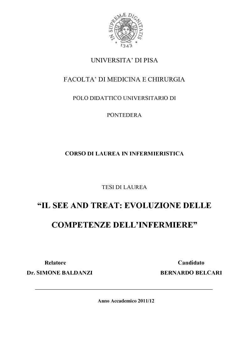 Anteprima della tesi: Il See and Treat: Evoluzione delle competenze dell'infermiere, Pagina 1