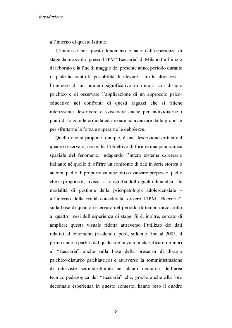 Anteprima della tesi: Modalità di definizione e gestione della psicopatologia adolescenziale negli Istituti Penali Minorili: il caso dell'IPM “Cesare Beccaria” di Milano, Pagina 4