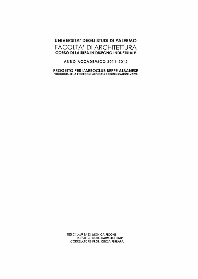 Anteprima della tesi: Progetto per l'aeroclub Beppe Albanese - Psicologia della percezione applicata e comunicazione visiva, Pagina 1