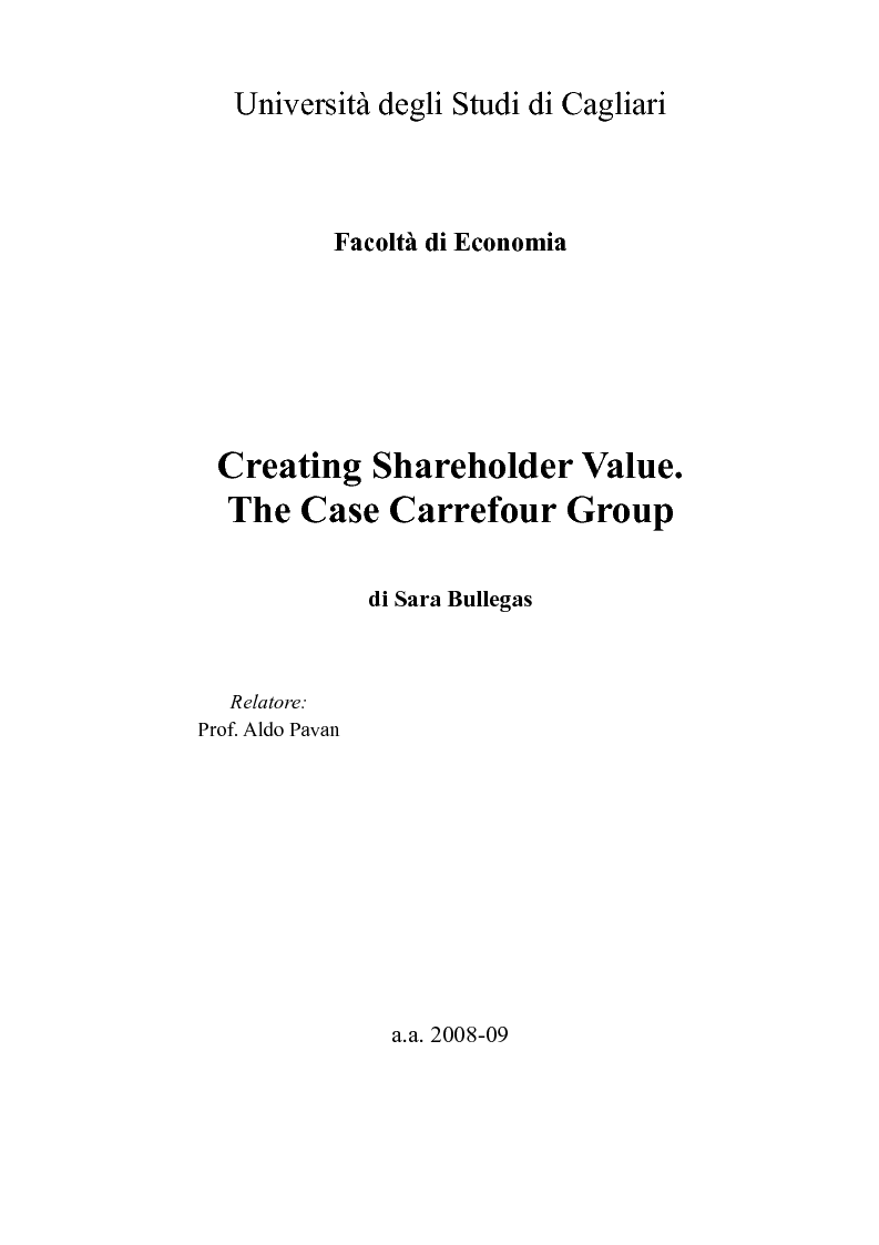 Anteprima della tesi: Creating Shareholder Value. The Case Carrefour Group, Pagina 1