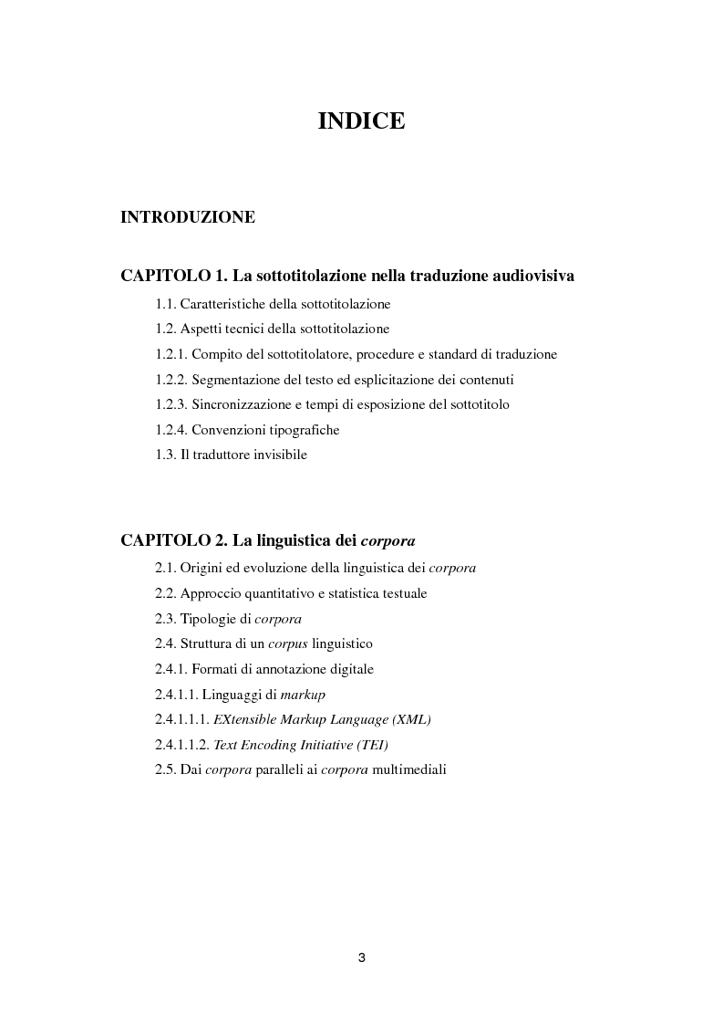 Indice della tesi: Dai sottotitoli ai corpora paralleli: un percorso metodologico, Pagina 1