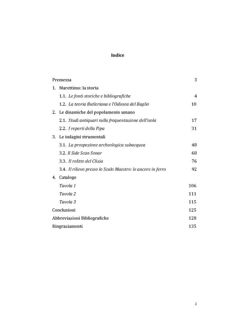 Indice della tesi: Indagini Archeologiche Strumentali nelle Acque di Marettimo, Pagina 1