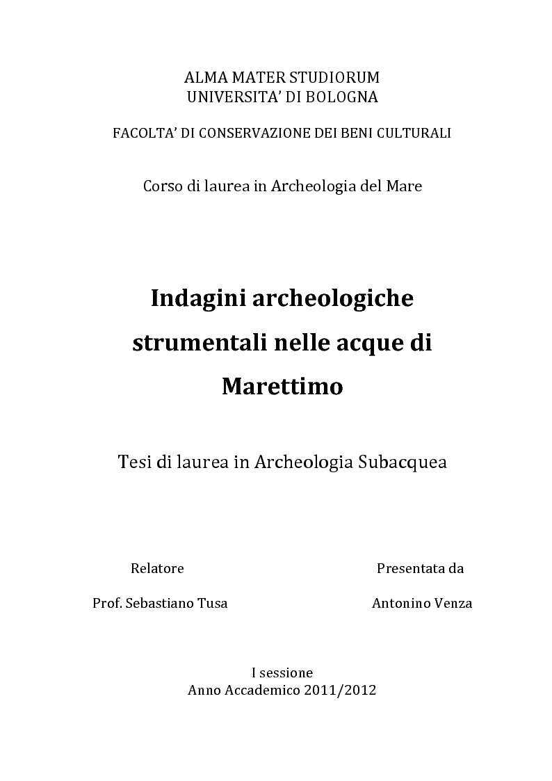 Anteprima della tesi: Indagini Archeologiche Strumentali nelle Acque di Marettimo, Pagina 1