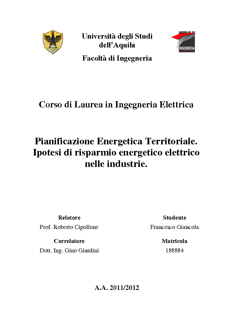 Anteprima della tesi: Ipotesi di risparmio energetico elettrico nelle industrie, Pagina 1