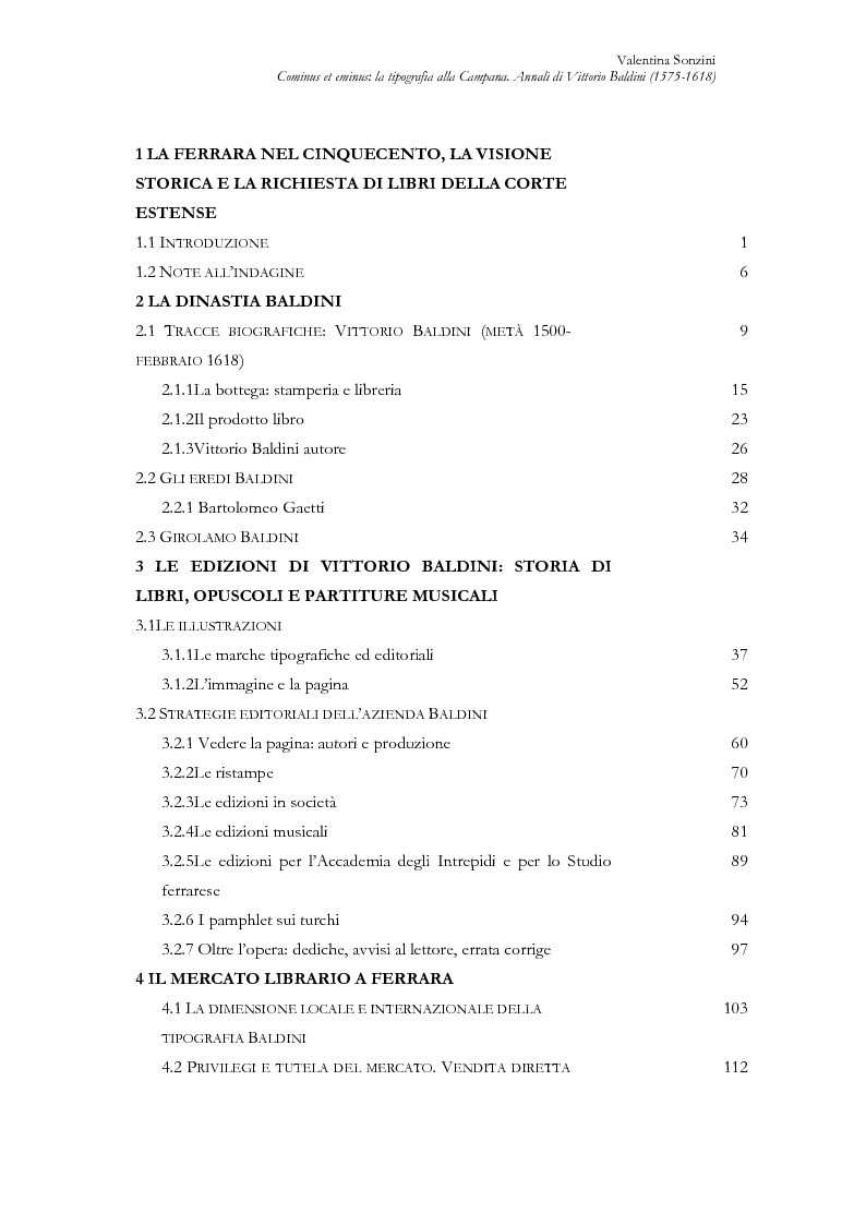 Indice della tesi: Cominus et eminus: la tipografia alla Campana. Annali di Vittorio Baldini (1575-1618) e dei suoi eredi (1618-1621), Pagina 1