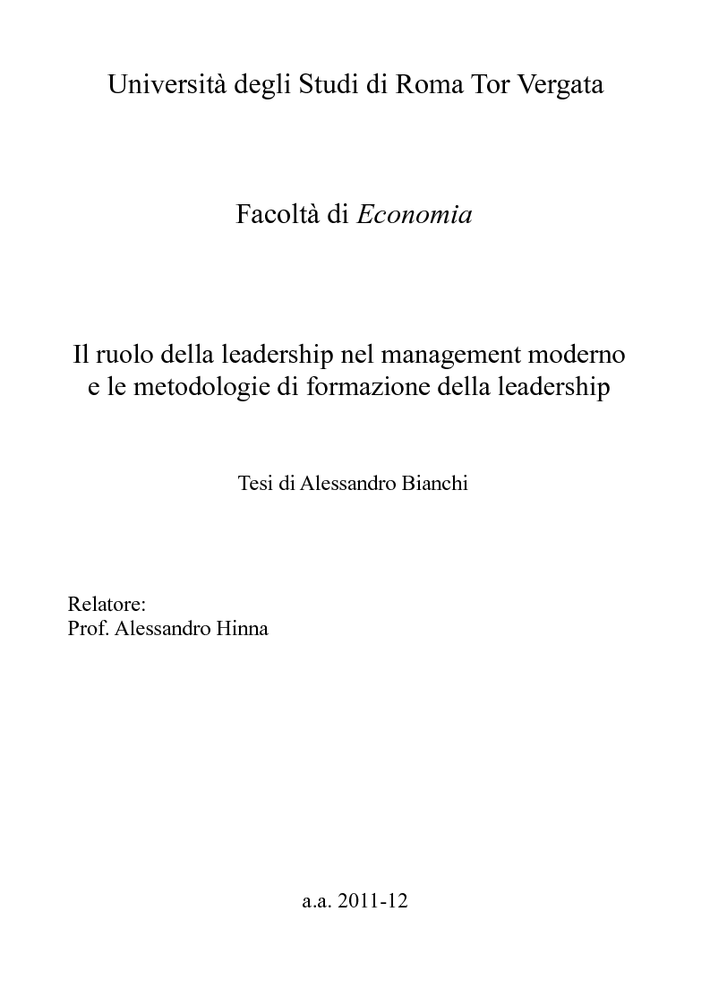 Anteprima della tesi: Il ruolo della leadership nel management moderno e le metodologie di formazione della leadership, Pagina 1