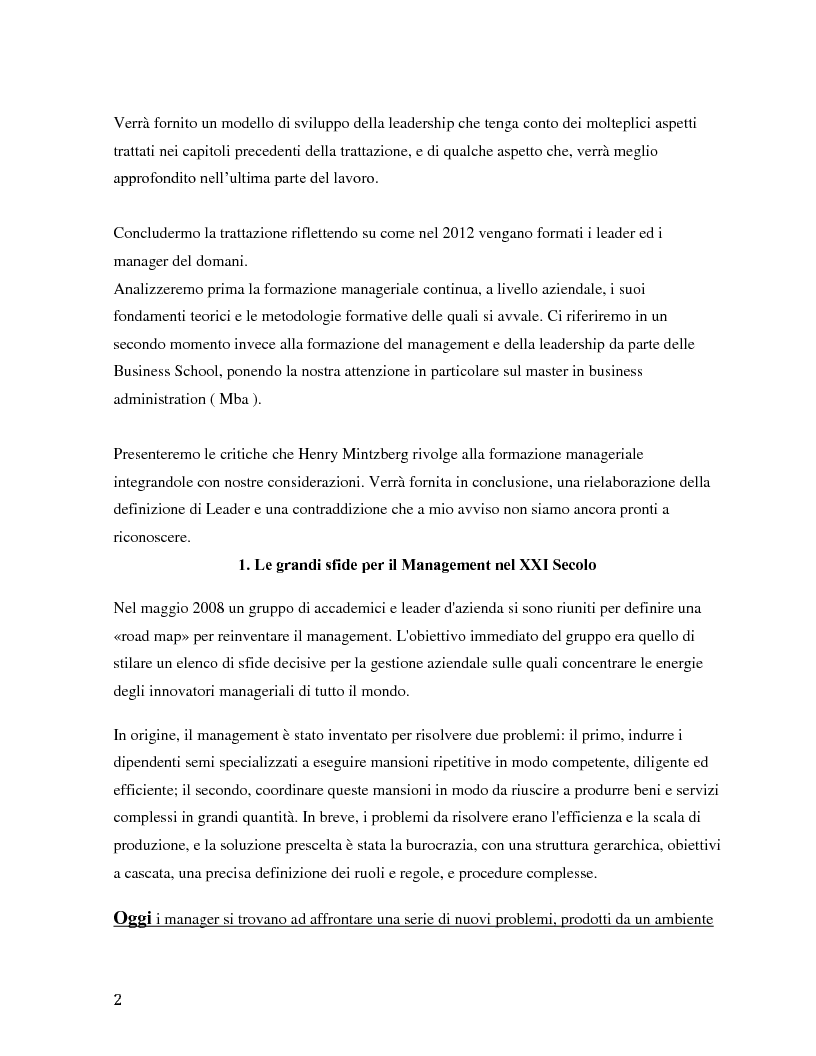 Anteprima della tesi: Il ruolo della leadership nel management moderno e le metodologie di formazione della leadership, Pagina 3