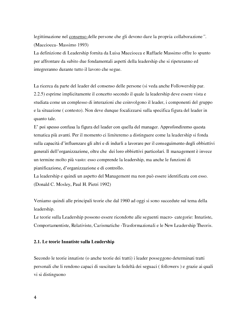 Anteprima della tesi: Il ruolo della leadership nel management moderno e le metodologie di formazione della leadership, Pagina 5