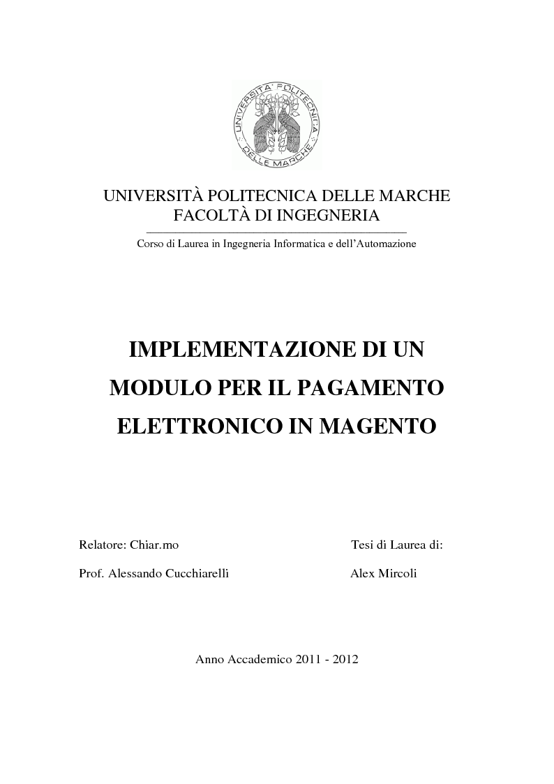 Anteprima della tesi: Implementazione di un modulo per il pagamento elettronico in Magento, Pagina 1