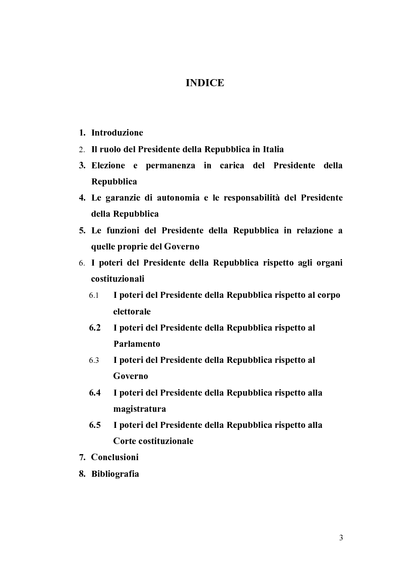 Indice della tesi: Il presidente della repubblica, Pagina 1