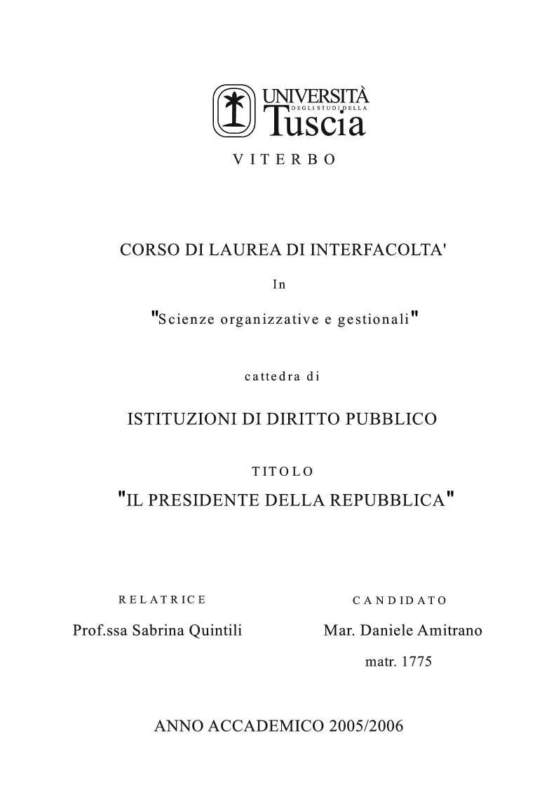 Anteprima della tesi: Il presidente della repubblica, Pagina 1