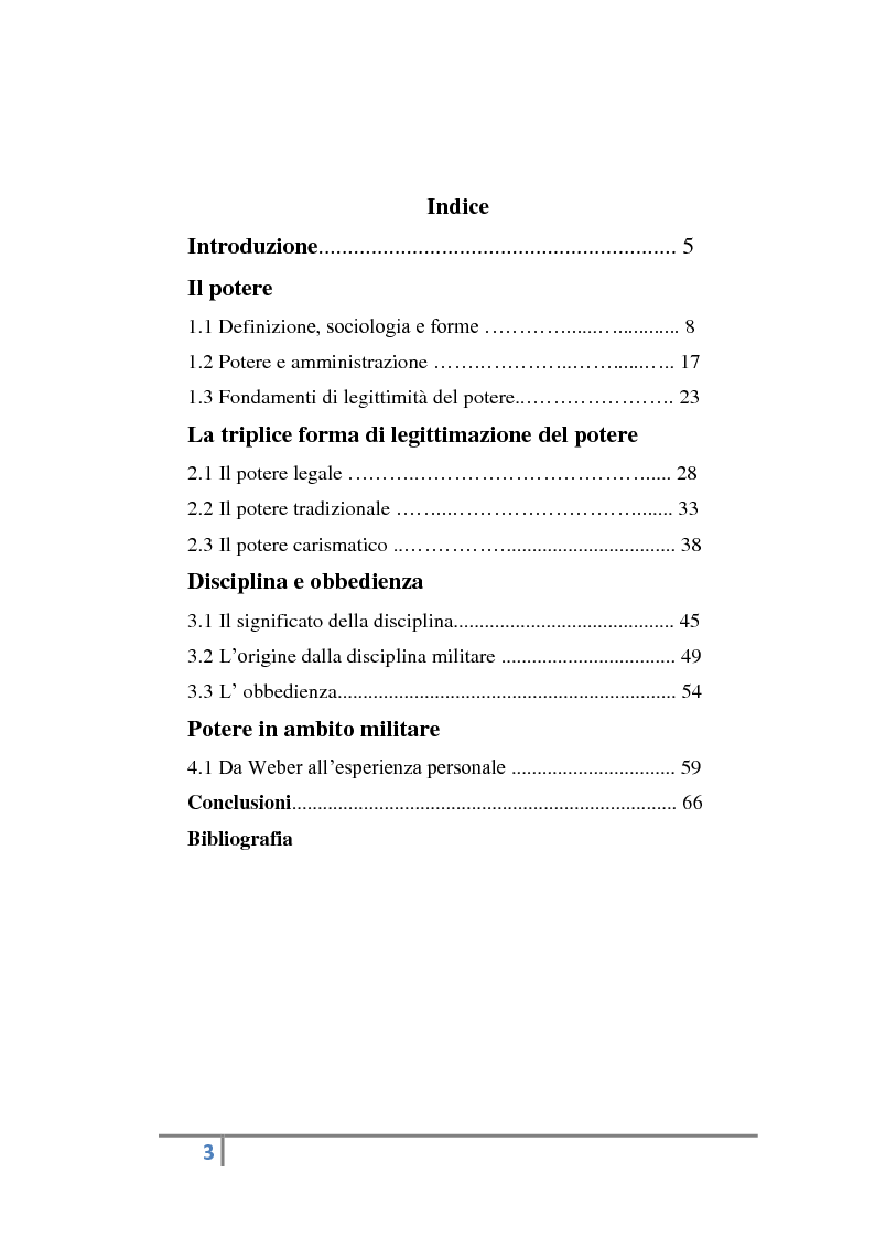 Indice della tesi: Potere e comando in Max Weber, Pagina 1