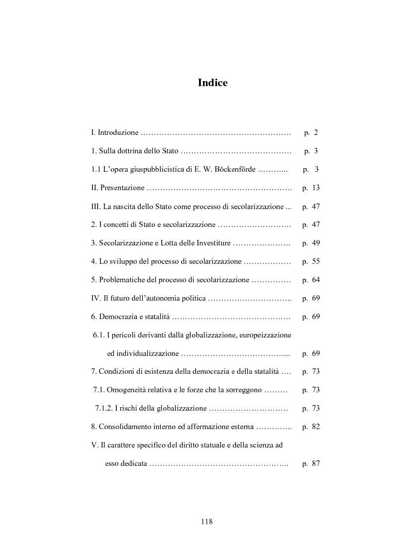 Indice della tesi: Stato e Costituzione nell’opera di Böckenförde , Pagina 1