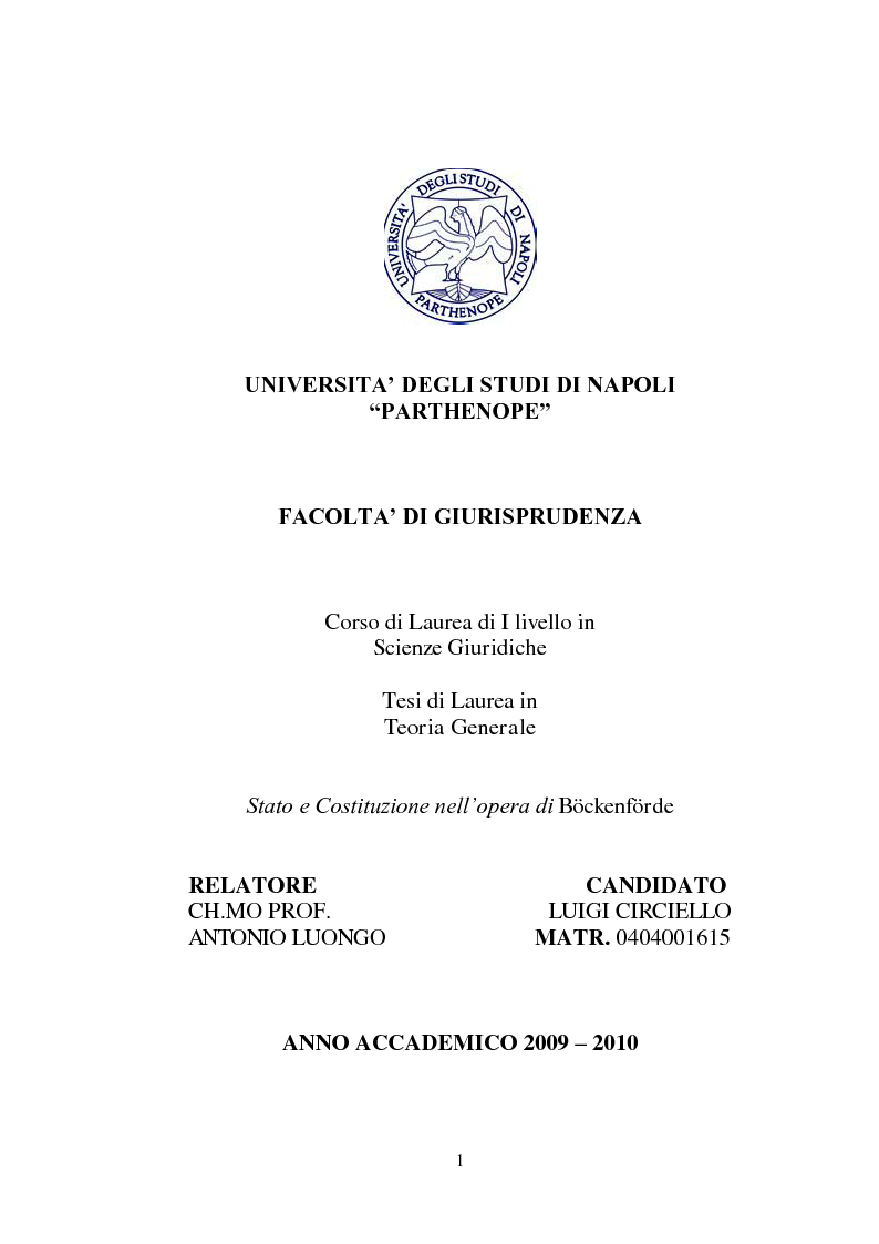 Anteprima della tesi: Stato e Costituzione nell’opera di Böckenförde , Pagina 1