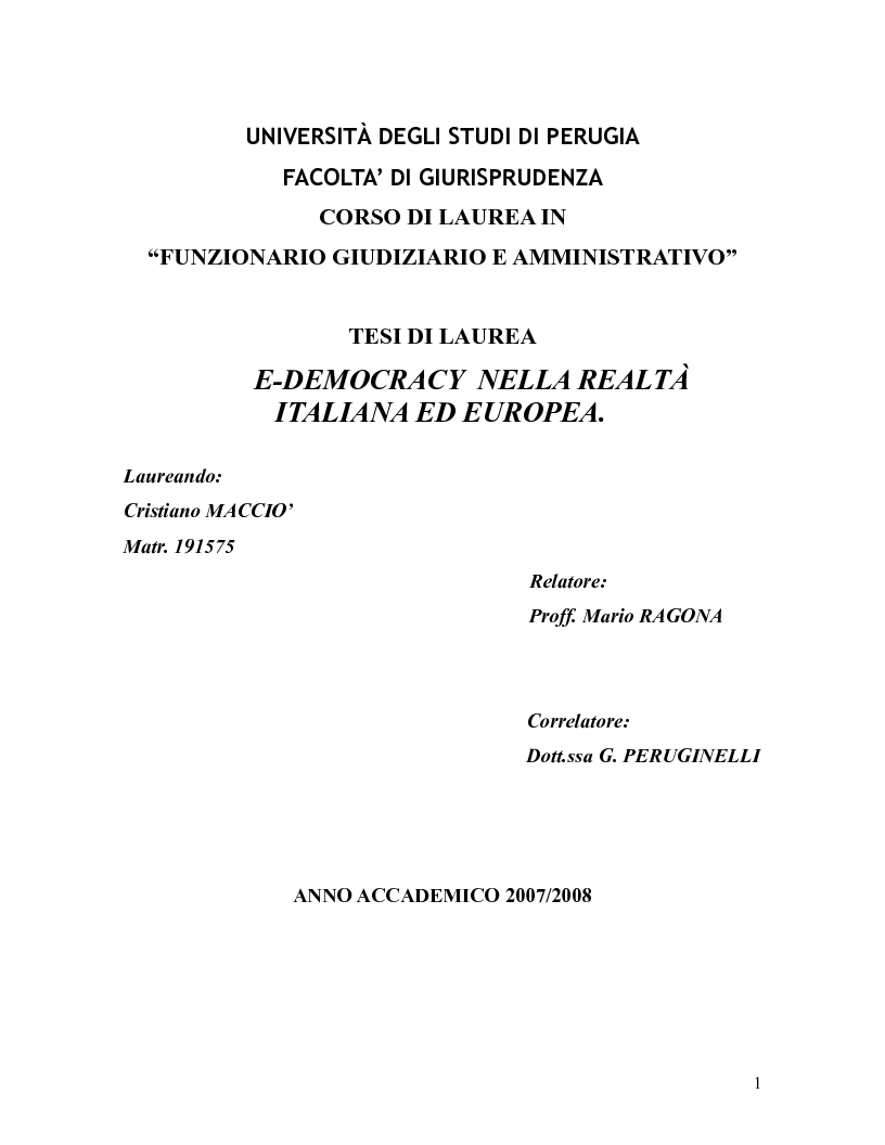Anteprima della tesi: E-democracy nella realtà italiana ed europea, Pagina 1