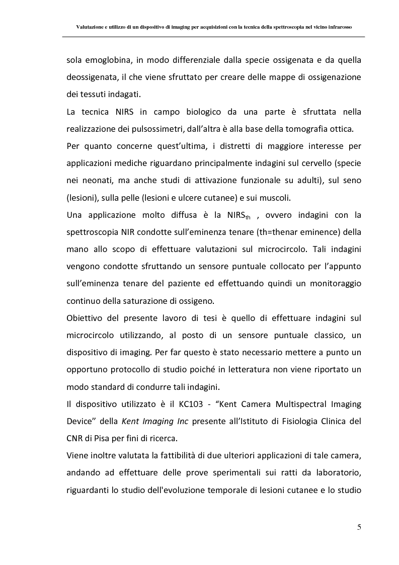 Anteprima della tesi: Valutazione e utilizzo di un dispositivo di imaging per acquisizioni con la tecnica della spettroscopia nel vicino infrarosso, Pagina 3