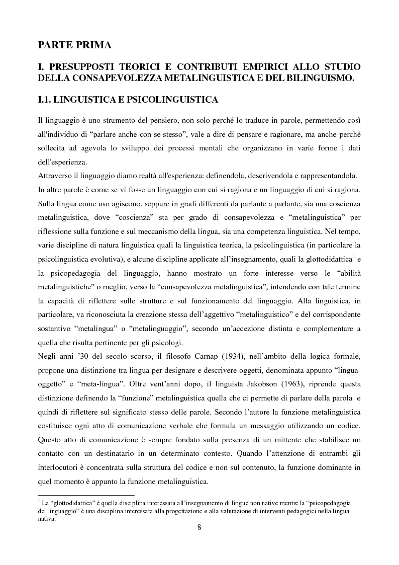 Anteprima della tesi: Effetti a lungo termine del bilinguismo precoce sulle capacità metalinguistiche. Uno studio su giovani adulti, Pagina 4