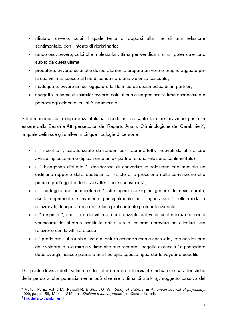 Anteprima della tesi: Il reato di stalking in Italia, Pagina 3