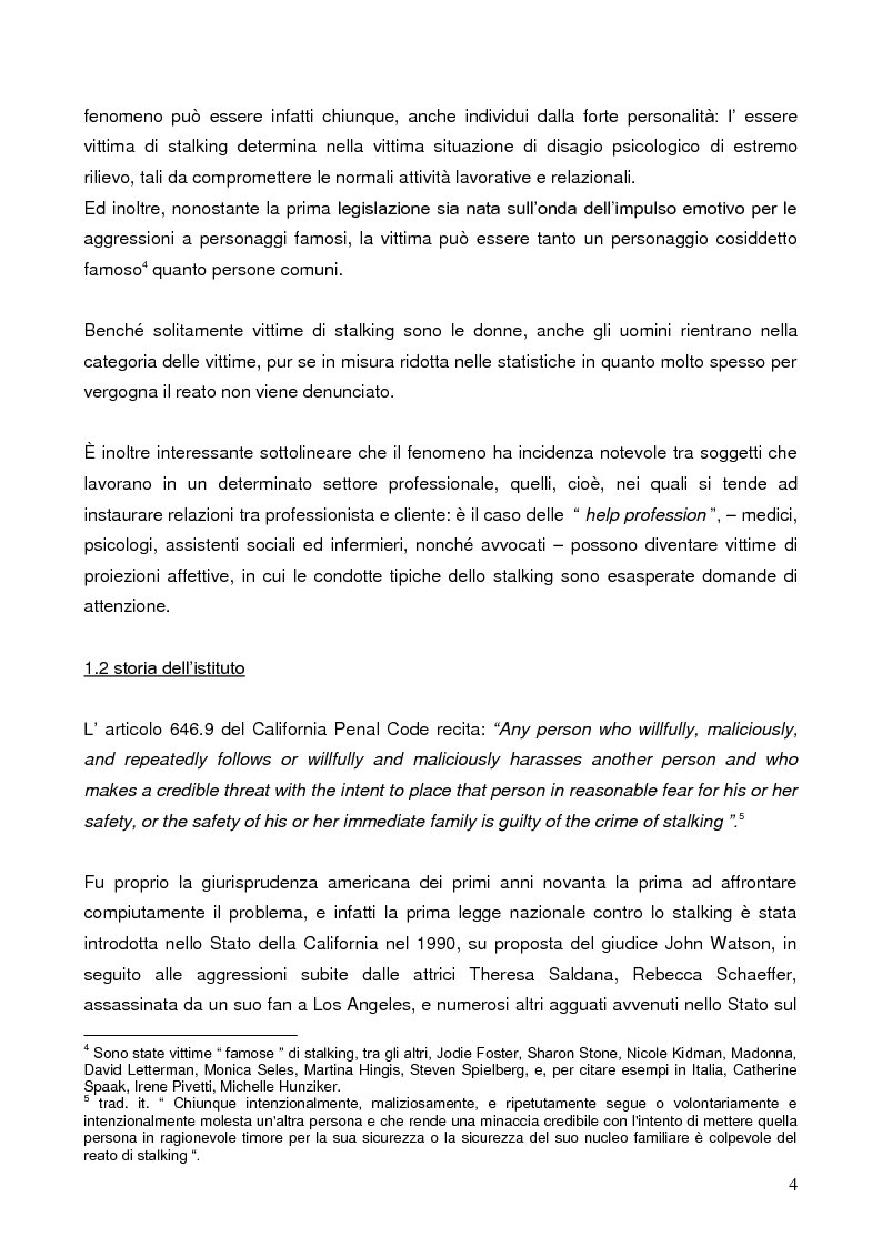 Anteprima della tesi: Il reato di stalking in Italia, Pagina 4