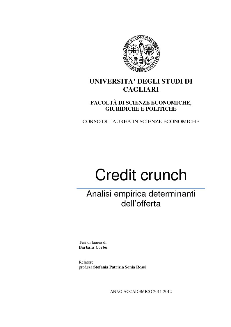 Anteprima della tesi: Credit Crunch. Analisi empirica: determinanti dell'offerta, Pagina 1